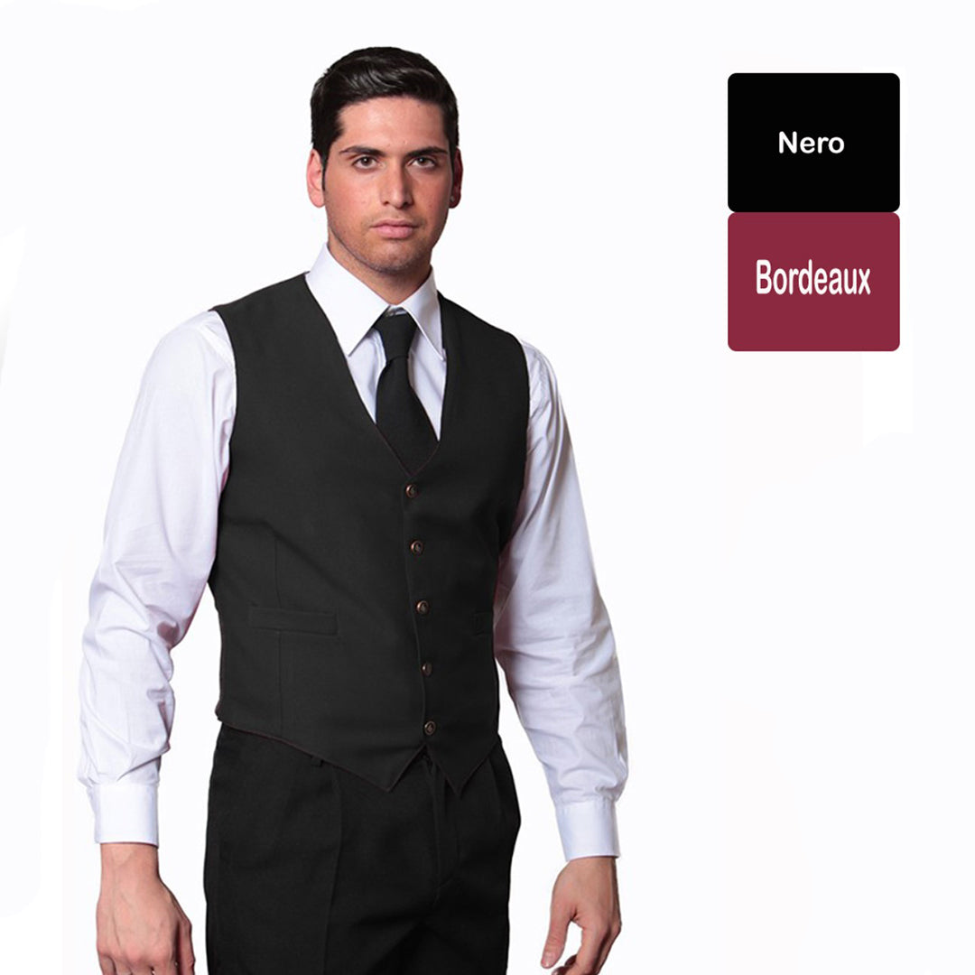 Gilet da Lavoro Uomo per Sala e Bar – Antistiro, Bottoni | Nero o Bordeaux | Cod. 8422