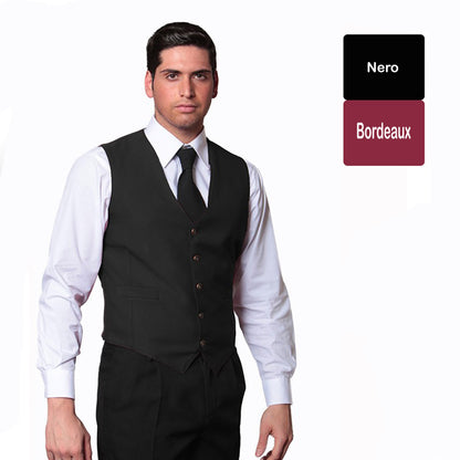Gilet da Lavoro Uomo per Sala e Bar – Antistiro, Bottoni | Nero o Bordeaux | Cod. 8422