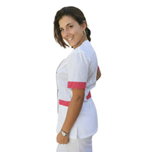Lade das Bild in den Galerie-Viewer, camice,casacca da lavoro donna,mod. beauty bianco inserto fuchsia Cod:290725
