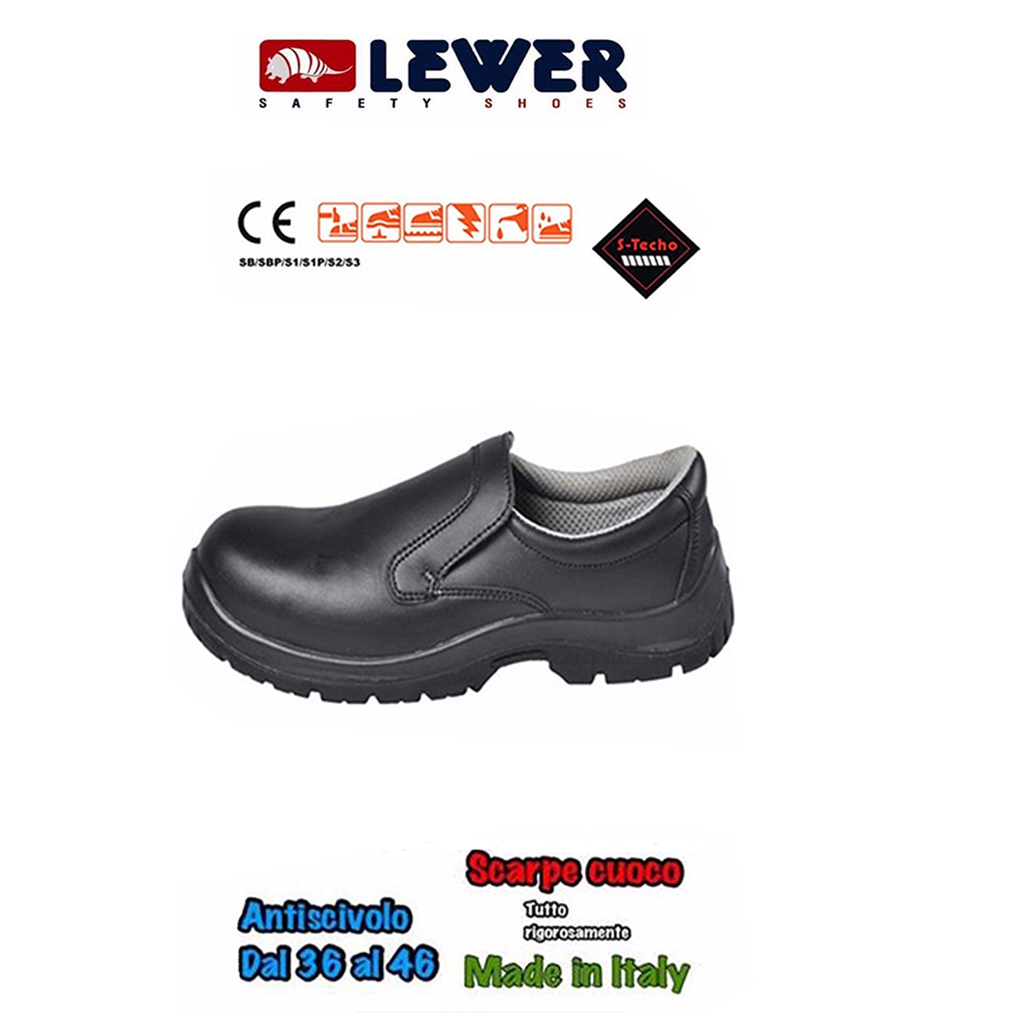 Scarpa da Cuoco Mocassino Nera Antiscivolo – Lewer Classic | Cod. 8231