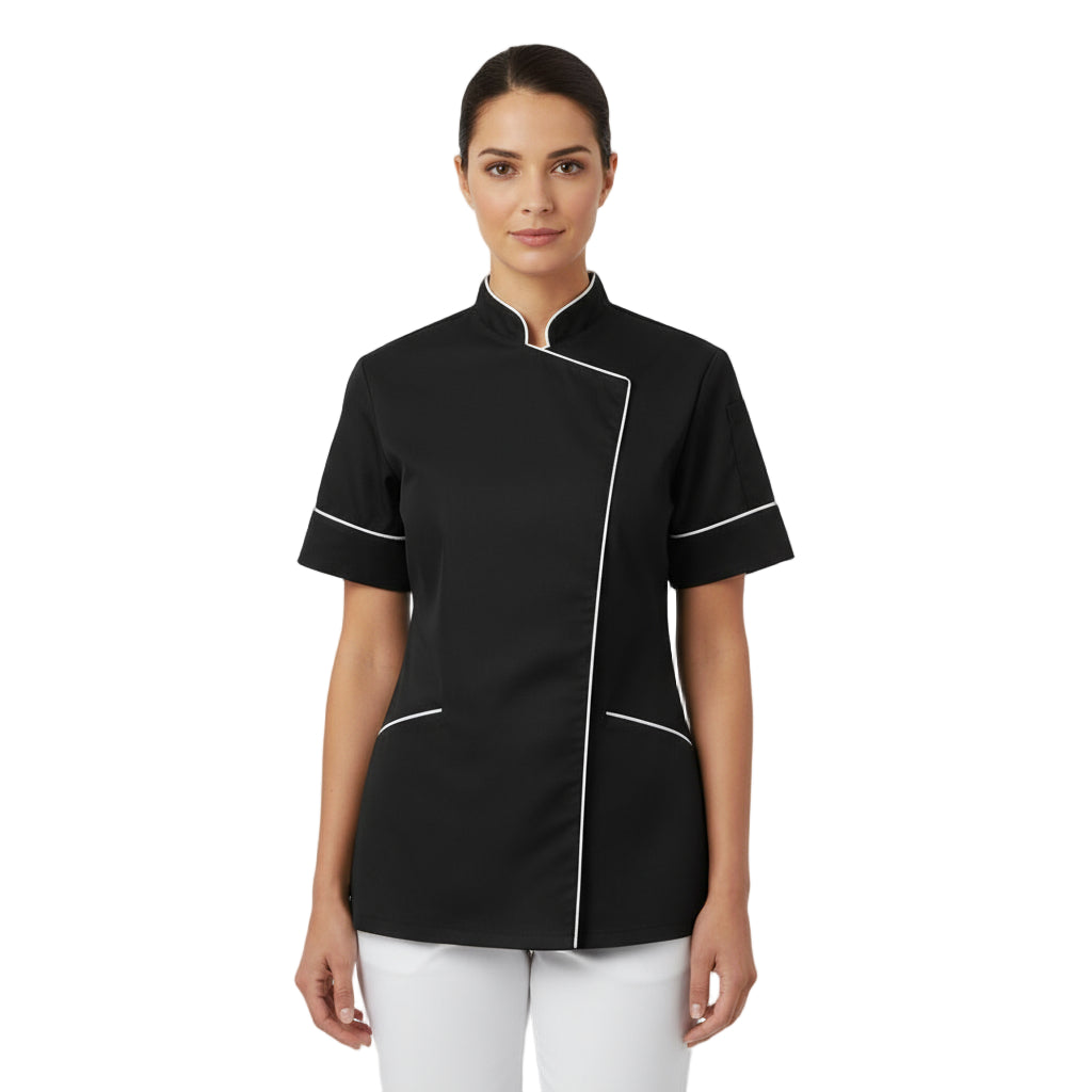 Camice da Lavoro Donna Slim-Fit Nero - Estetista, Parrucchiera e Cuoca - Cod 1312