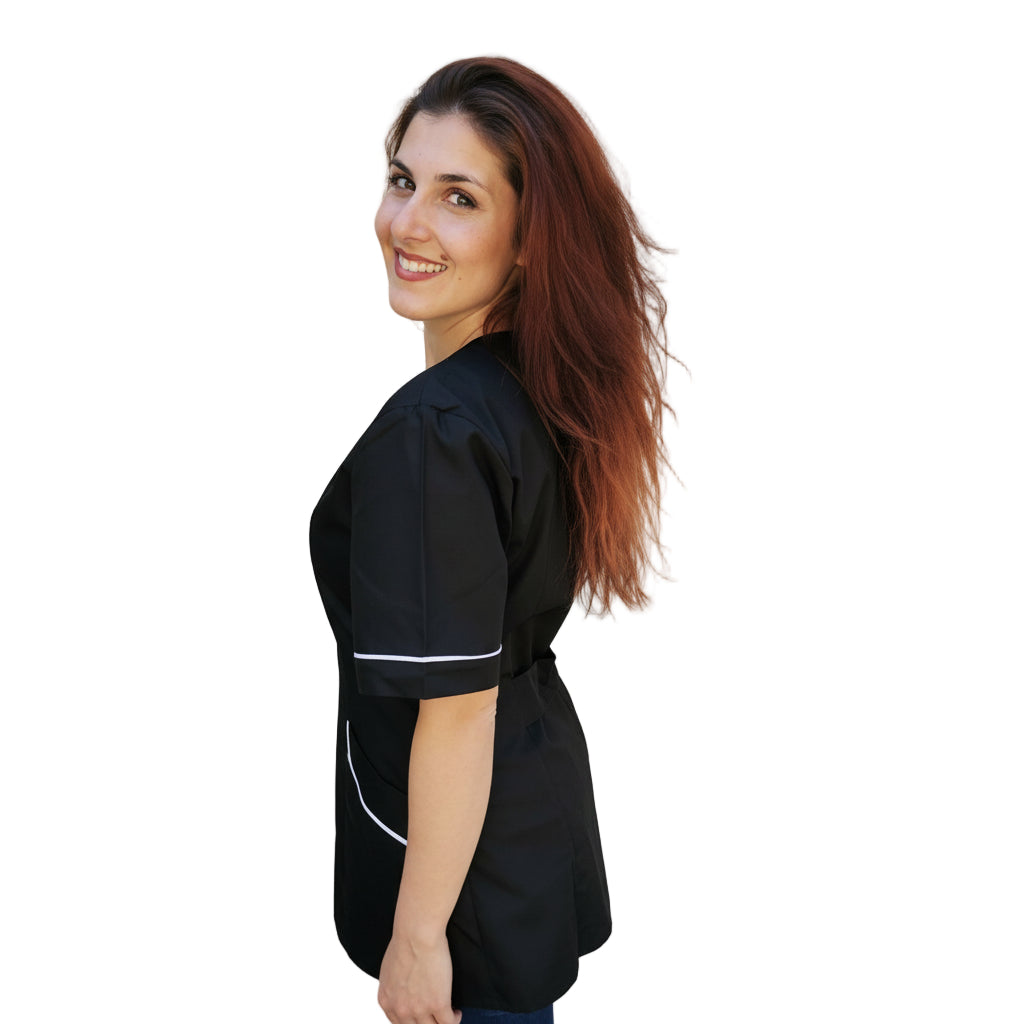 Casacca da Lavoro Donna con Zip Nera Inserto Bianco - Modello Piera - Made in Italy